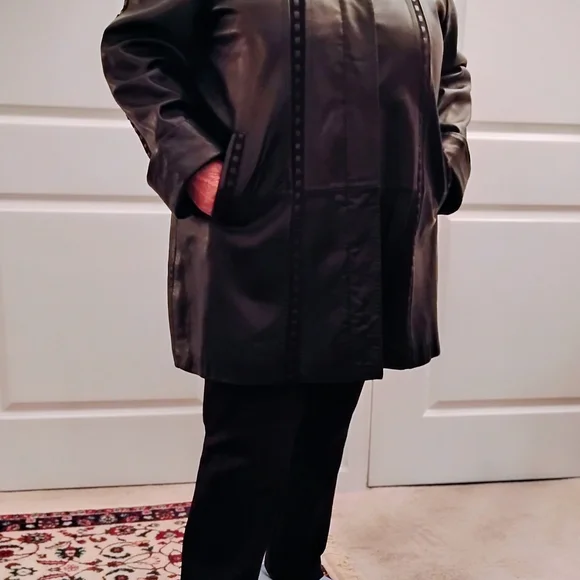 Men's Black Leather Jacket - Picture 2 of 12